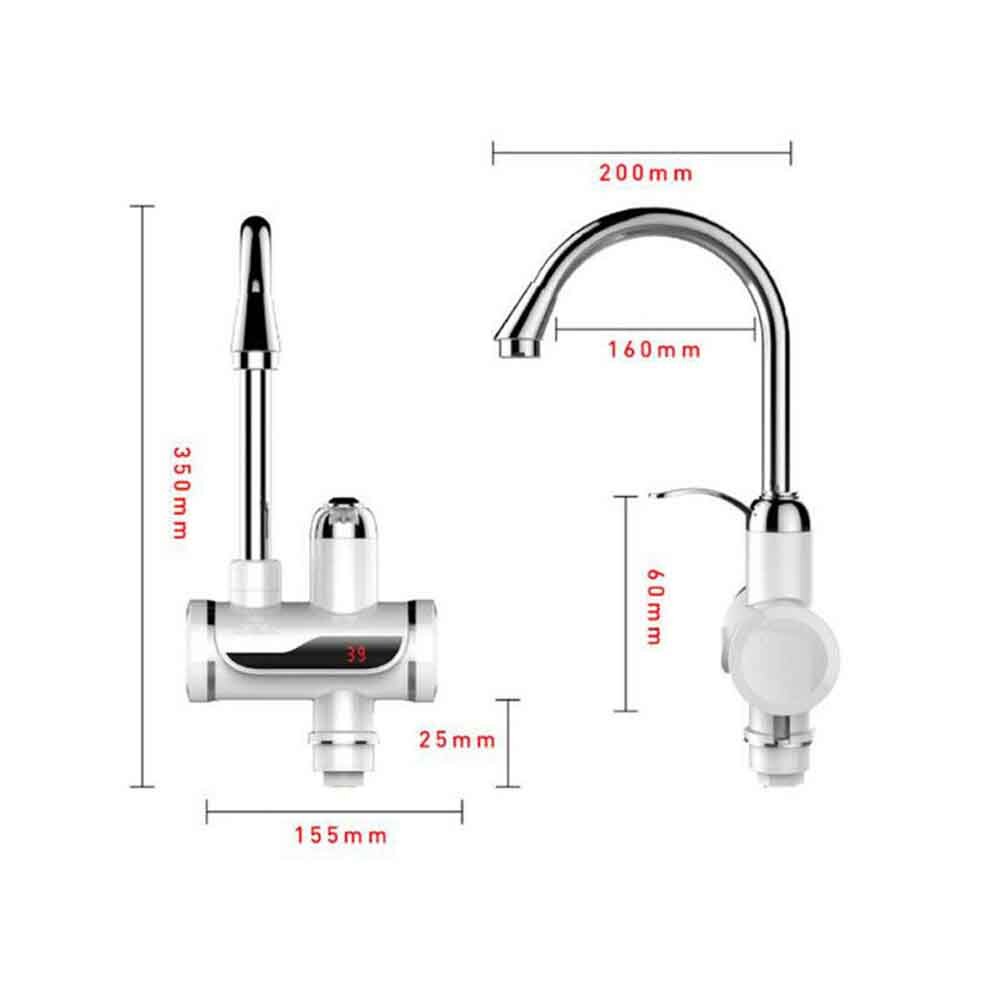 Elektrische kraan voor snel water in de badkamer, keuken, huishoudelijke kraan, waterverwarmer van roestvrij staal