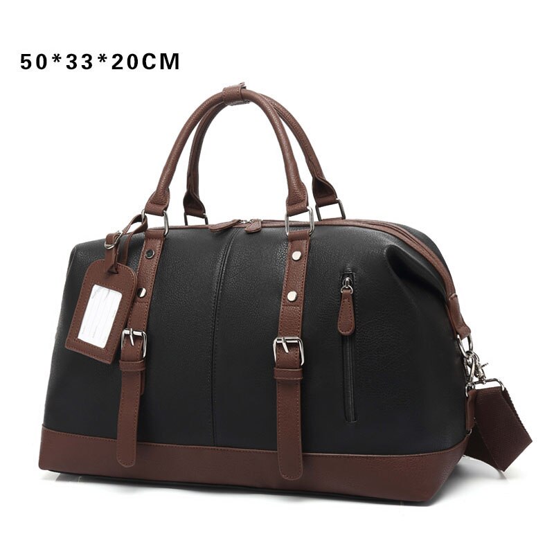 Moda grande capacidade saco de viagem das mulheres dos homens mão bagagem viagem duffle sacos bolsa de couro à prova dwaterproof água multifuncional bolsa de ombro: Black
