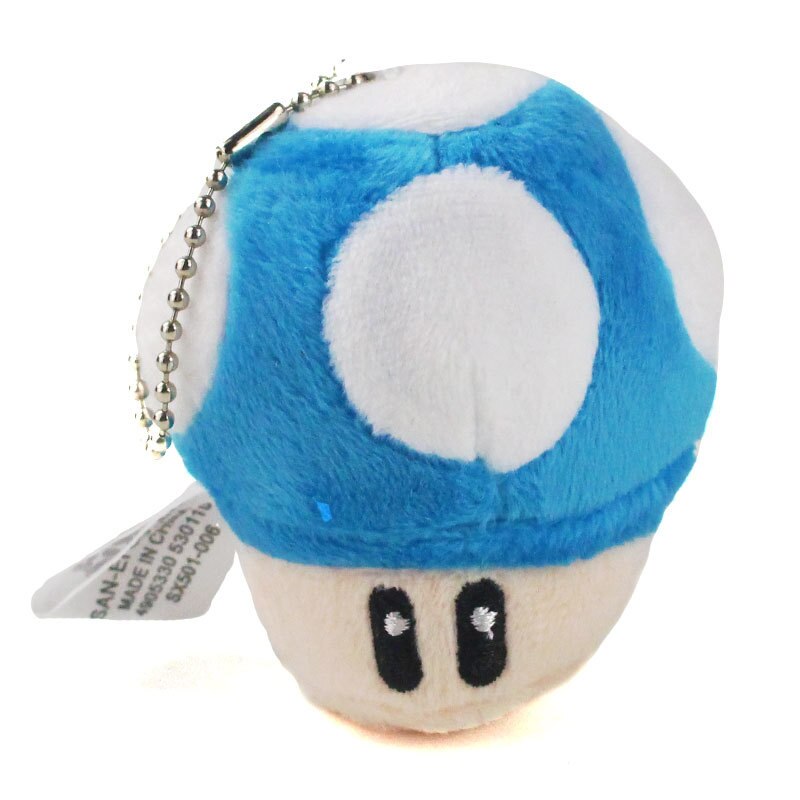 1Pcs 8Cm Super Mario Bros Mushroom Pluche Sleutelhanger Speelgoed Super Mario Bros Toad Mushroom Soft Gevulde Pluche Hanger voor Kids: 8cm Blue2