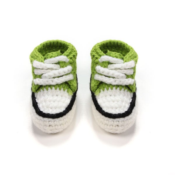 Multifarvet strikket baby krybbe sko håndlavet spædbarn hæklede støvletter snøre nyfødte sko 10cm: Grøn