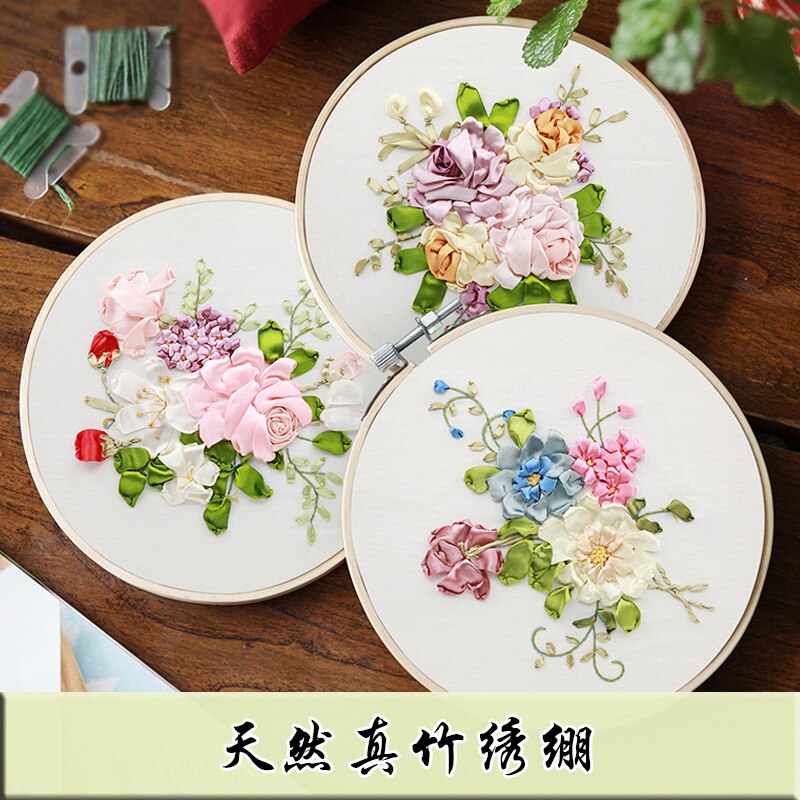 1 Pack Embroidery Flower Kit with Pattern+Instructions, Needlework DIY Beginner Stitch Kit Include 1 Embroidery Tools Hoop