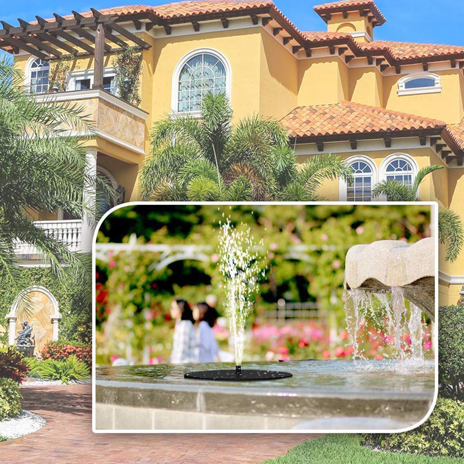 1W Garden Solar Water Fountain Pool Pond Waterfall Fountain Outdoor Decora Panel Bird Bath Floating Water Fountain Pump-Fountain