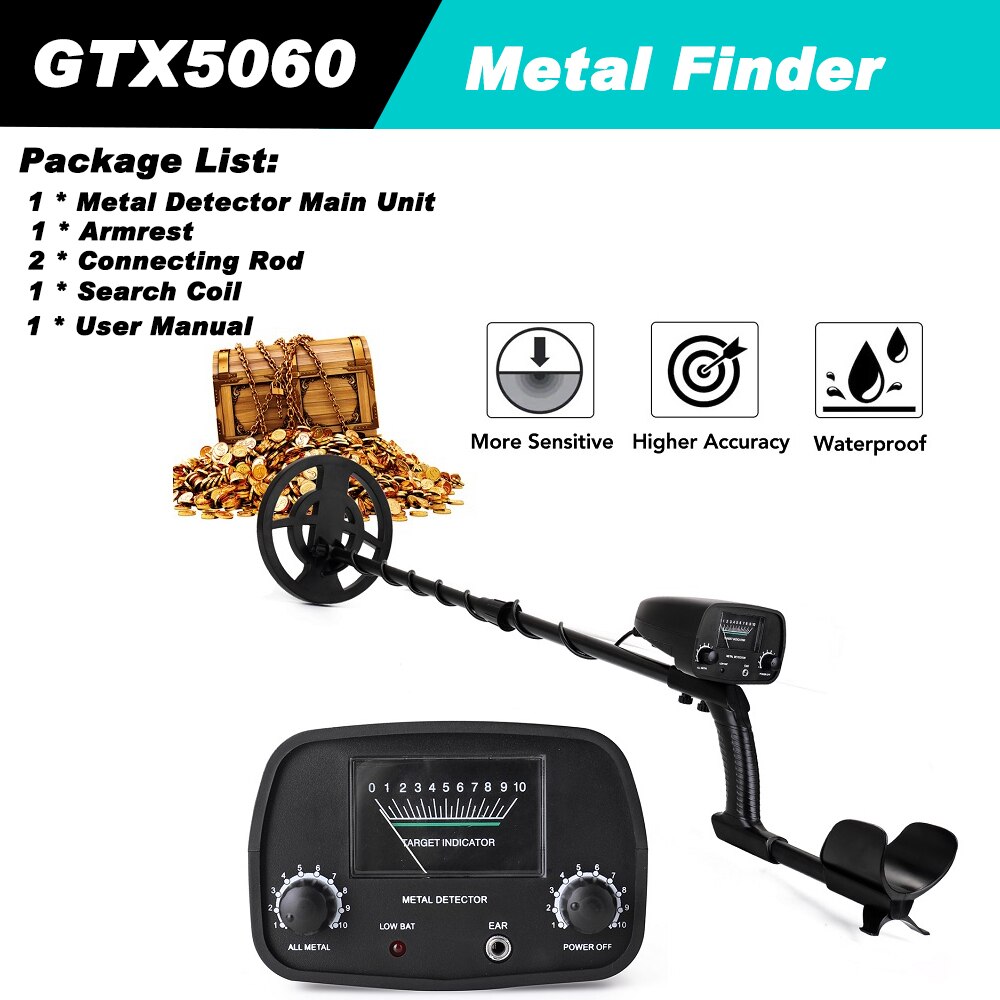 Underground metal detector gold detector gold prospector beginner portable metal detector with headset + engineer shovel: Black2