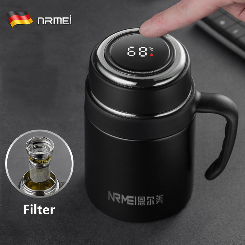 650ML Thermos Coffee Mug With Filter Handle Stainless Steel Insulated Vacuum Tea Cup Home Office LED Temperature Display