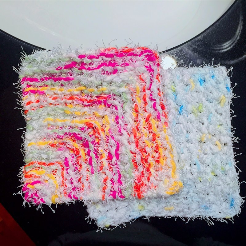 Knitted Dishcloth Dish Washable Scourer Kitchen Cleaning Scruabby Cotton Yarn Crochet Scrubbies Reusable Washcloth Pot Scrubber