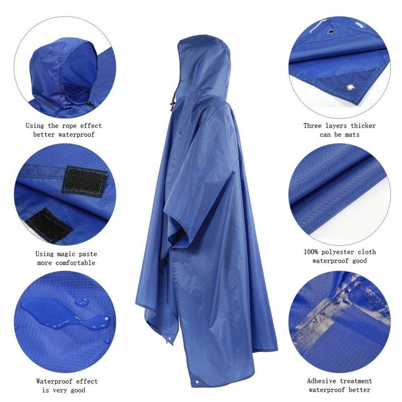 Poncho 3 en 1, cubierta de lluvia, capa de lluvia, capucha para senderismo, ciclismo, cubierta de lluvia, Poncho impermeable, tienda de campaña al aire libre, alfombrilla toldo, refugio