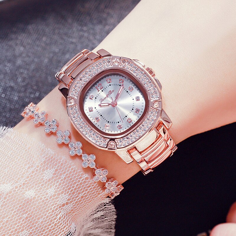 Vrouw Horloges 2022 Luxe Vrouwen Quartz Horloge Waterdicht Rose Goud Strass Rvs Lady Armband Horloges