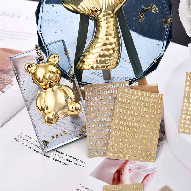 Pegatinas de Color metálico, letras del alfabeto, purpurina, Molde de resina Epoxy, pegatina decorativa, relleno de resina de números de Color dorado, 3/4, 5/7/9mm