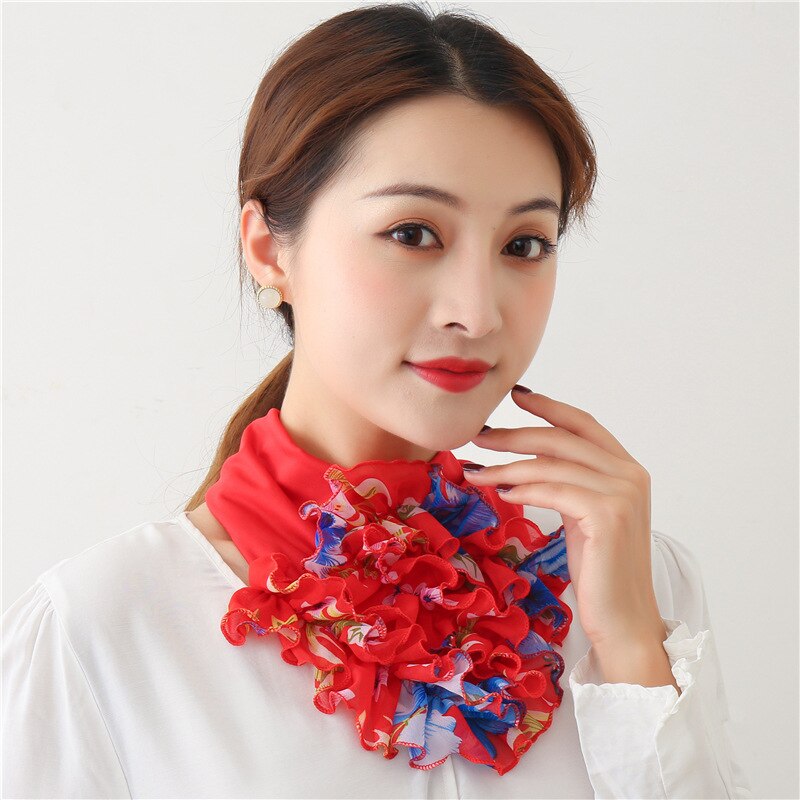 Floral Neck Ring Scarf Chiffon Collar Tie Women Muslim Hijab Hat Indian Turban Solid Lady Office Neckerchief Headband Scarves: F