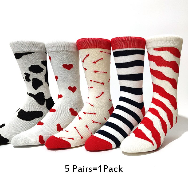 5 Paires/pack Happy Socks D'avocat Sushi Omelette Burger Pomme Nourriture Drôle Coton Chaussettes Femmes Chaussette Longue Hiver Femme: 5 Pairs-2