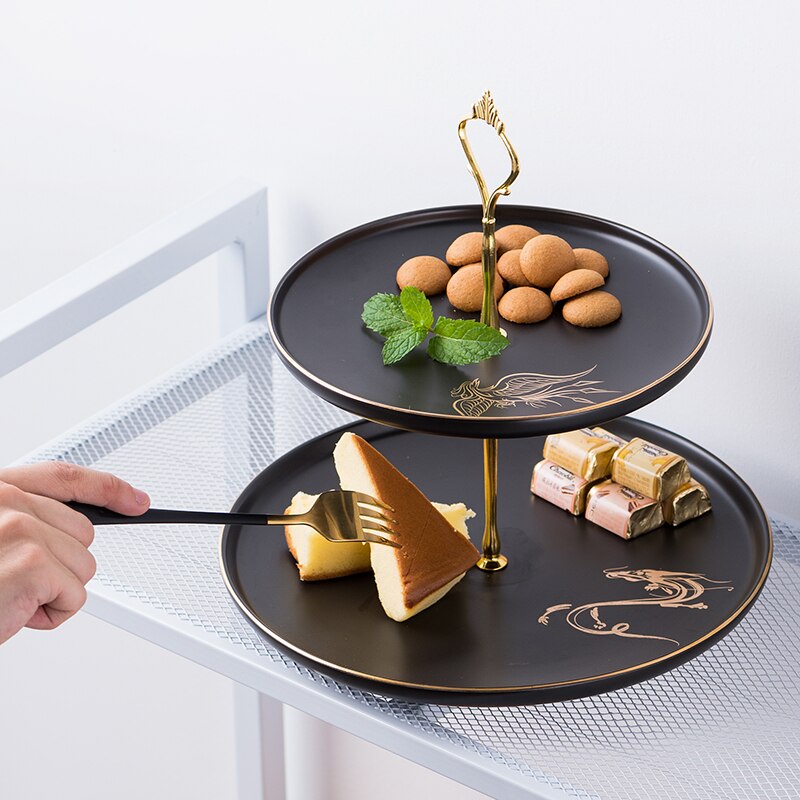 Tårtfat 2- lager tårthylla bröllopsfödelsedagsfest inredning kök dessertbricka fruktfat