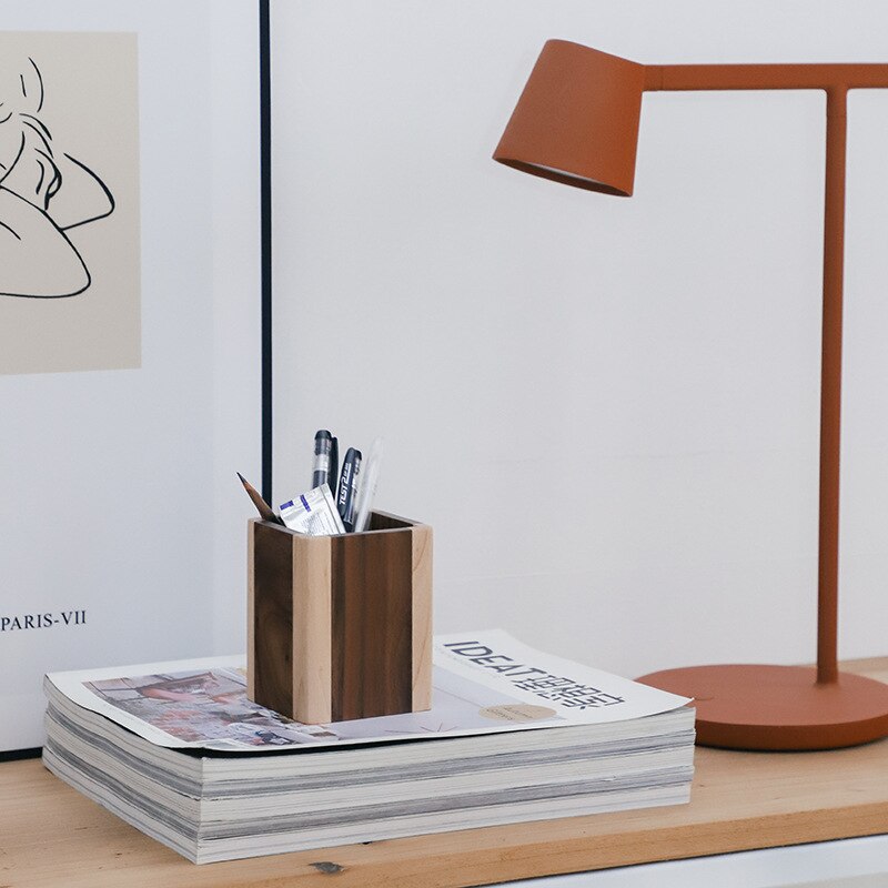 Nature Walnut Wood Pen Holder Desk Writing Stationary Organizer Wooden Writing Materials Holder Office School Supplies