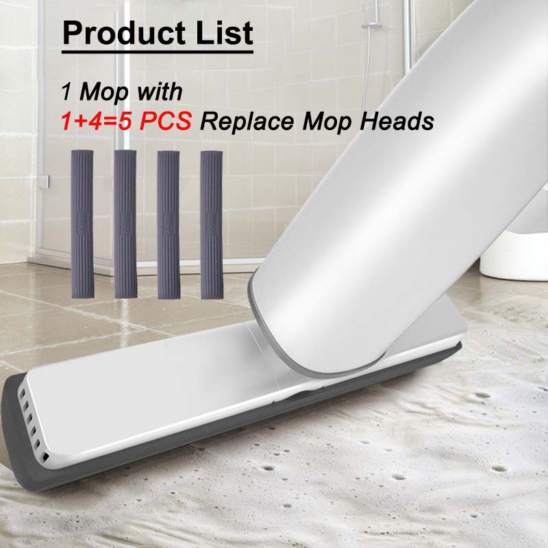 Automatic Self-Wringing Mop Flat Mop with PVA Sponge Mop Heads Floor Washing Mop for Bedroom Household Cleaning Tools: Mop with 5 Head
