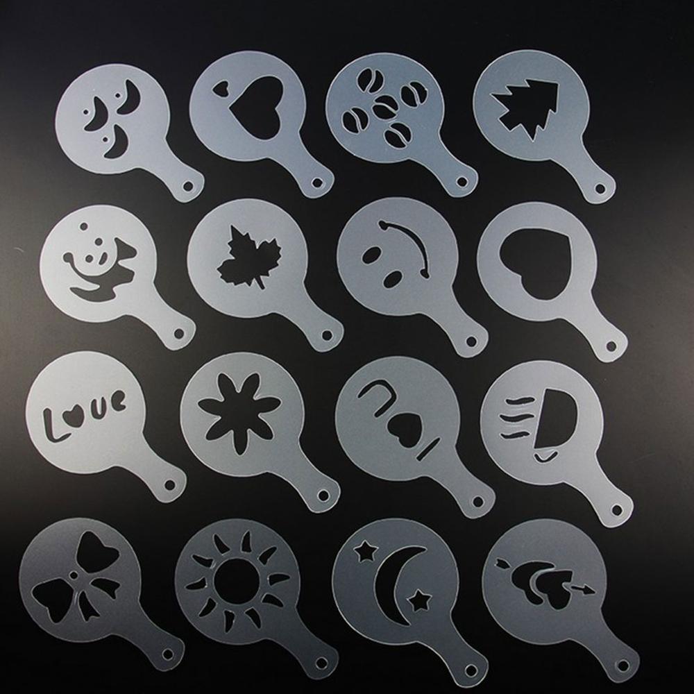 16pcs Plastic Fancy Coffee Printing Model Cake Coffee DIY Decoration Mold Fondant Pattern Printing Stencils
