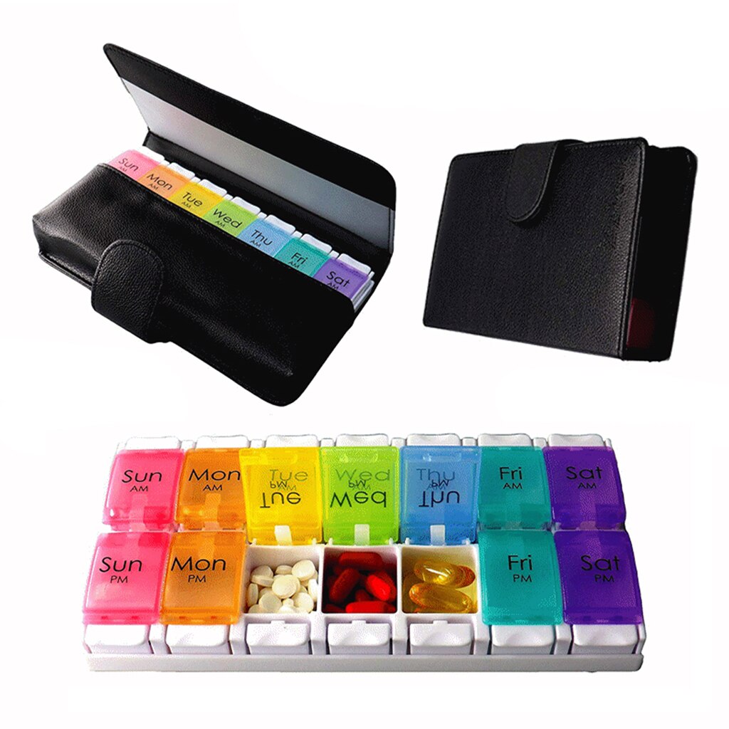 7 Day Weekly Pill Organizer Push Button Dispenser Case Daily
