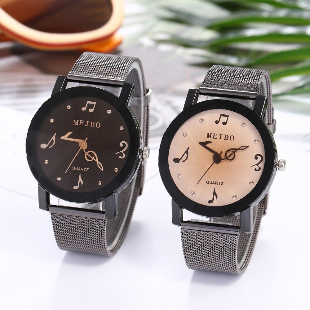 Women Watch Music Note Pointer Casual Quartz Stainless Steel Mesh Strap Watch Analog Wrist Watch Ladies Bracelet Watches