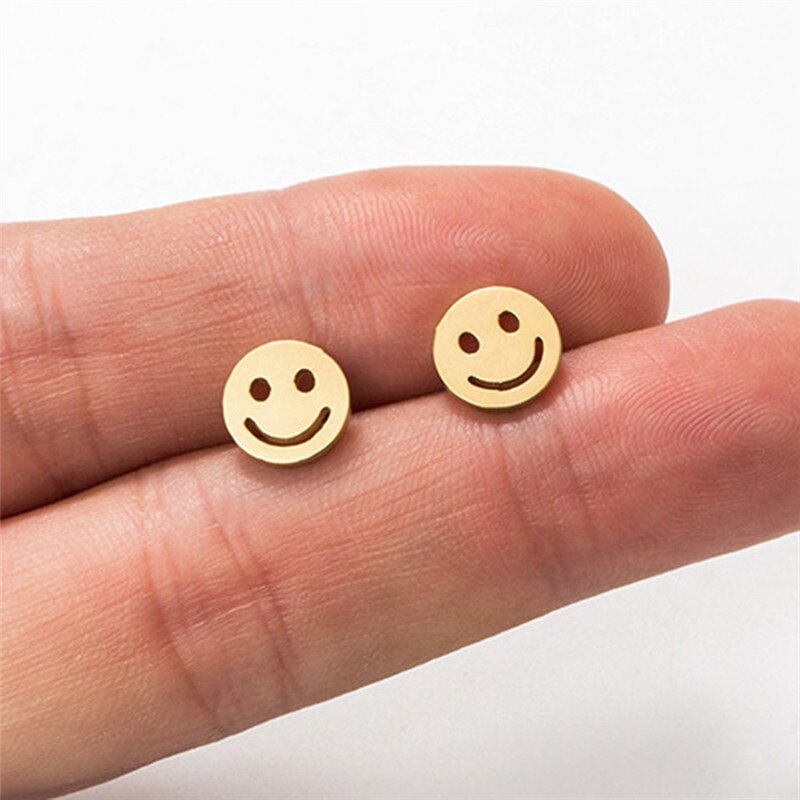 1 par engraçado sorriso rosto pingente de argola brincos para mulheres homens feitos à mão ouro metal cor infinito círculo brincos jóias E102-3: jin se Stud Earrings