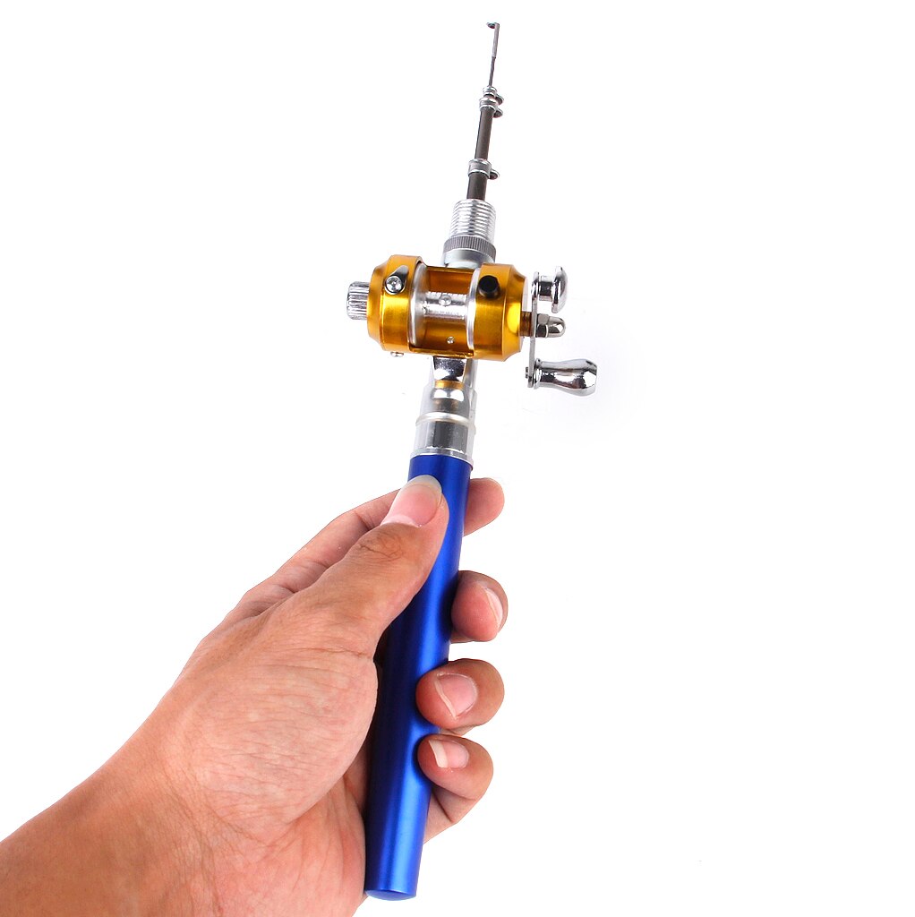 Mini cañas de pescar de bolsillo, caña con forma de bolígrafo, pluma de pescado de aleación de aluminio, aparejos de caña de pescar con accesorios de carrete de Baitcasting