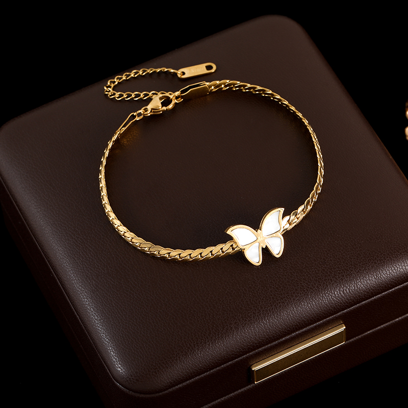 GANEMLY 316L Rvs Groene Kristal Klaver Armband Voor Vrouwen Mode Pols Ketting Waterdichte Sieraden Bijoux: Reddish Brown