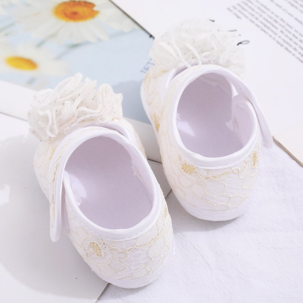 Bébé filles chaussures couleur unie princesse dentelle fleur chaussures semelle souple enfant en bas âge chaussures pour 0-1 an: WHITE / 11