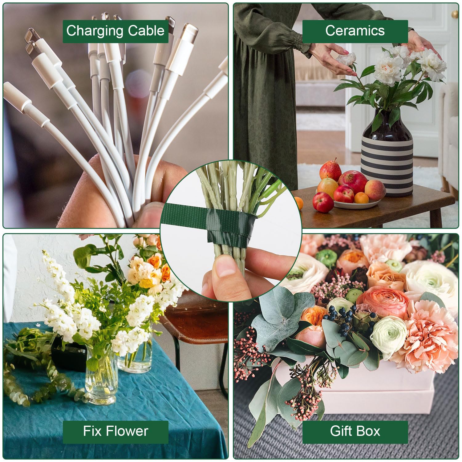 1 rulle grön blomtejp vattentät bred blomtejp för färska blommor bukett inslagning blomsterarrangemang hantverk