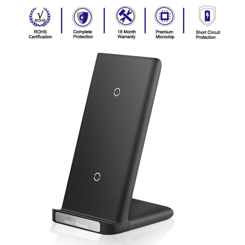 15W Qi Wireless Charger Adapter QC 2.0 Quick Charge Dock Stand For IOS Android Fast Charging Station Phone Charger