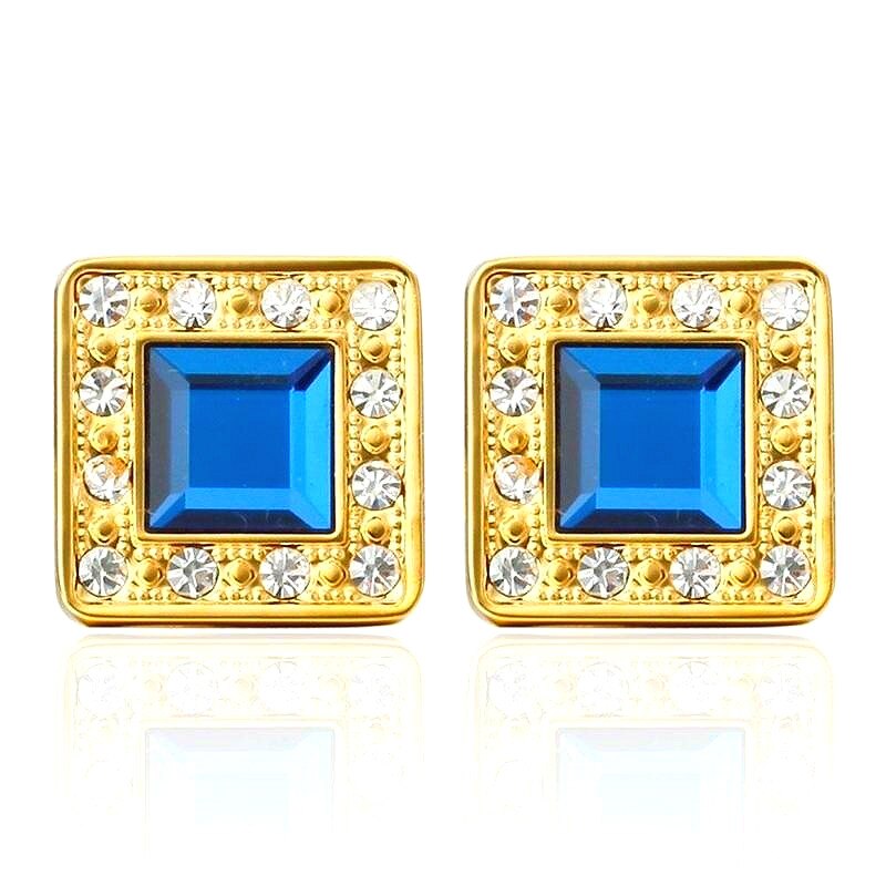 Luxury Engravin Cufflink for mens Brand cuff buttons cuff links Jewelry Wedding Blue white Shirt Cuff Links: Gold-color