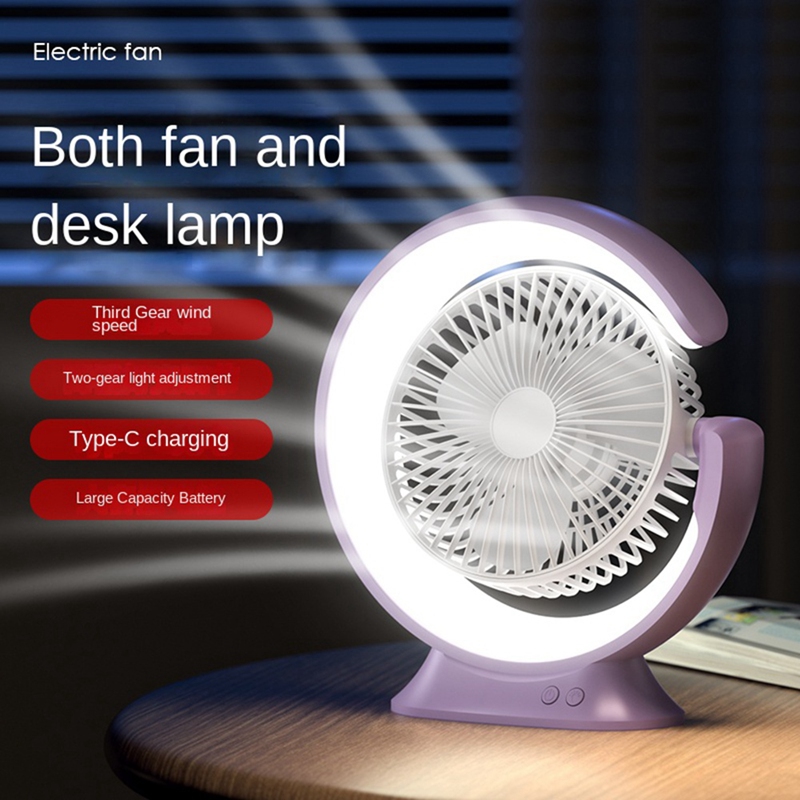 Desk Lamp Fan 2400Mah Desktop Runner Light Mini Handheld Electric Fan Practical 3 Speed Fan Easy To Use