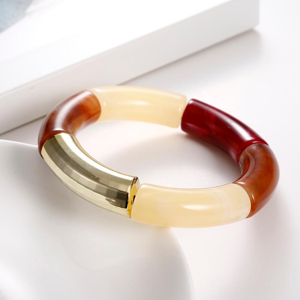 Visschaap goudkleurige acryl armbanden en bangles voor vrouwen hars stretch gebogen kralen buis bedel armband sieraden