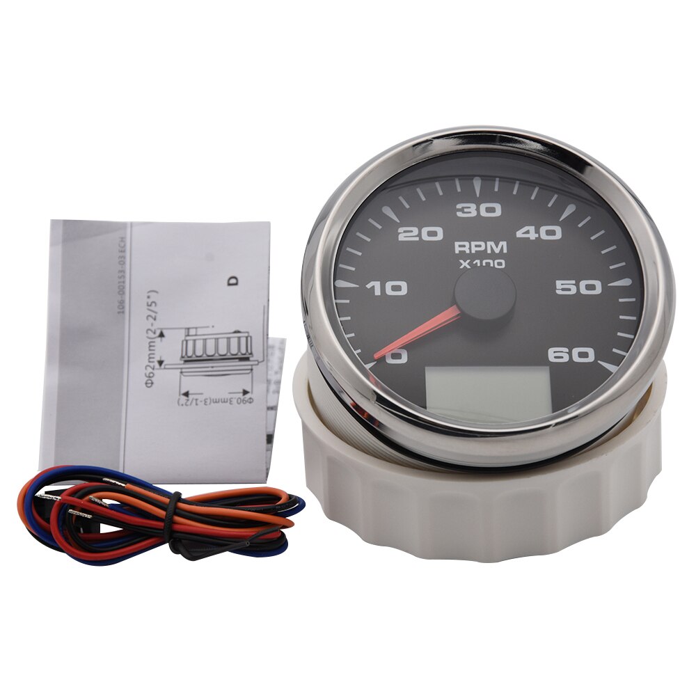 85mm Boat Tachometer with LCD Hourmeter 6000 RPM Tachometer for Diesel Gasoline Engine Marine Car Tacho Meter 7 Color Backlight