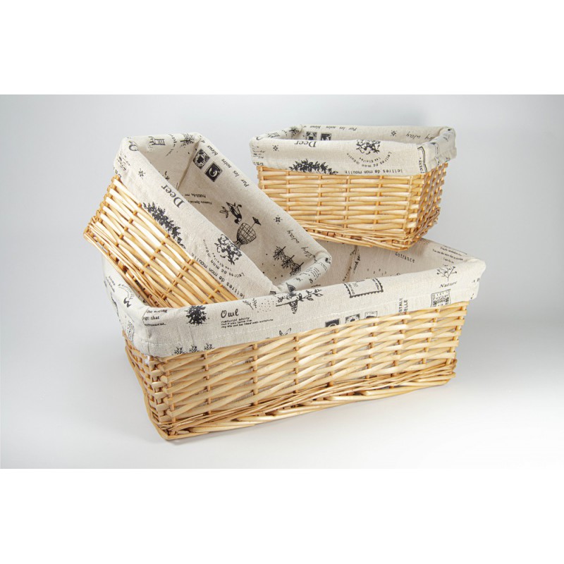 SET DE 3 CESTAS JOCCA DE MIMBRE CON FORRO DE TELA PARA EL HOGAR. CESTA DE ALMACENAMIENTO PARA CUARTO BEBE. CESTA DECORACIÓN RECTANGULAR PARA JOYAS. CANASTOS DE MIMBRE PARA JUGUETES. CANASTA ORGANIZADORA LIBROS. .