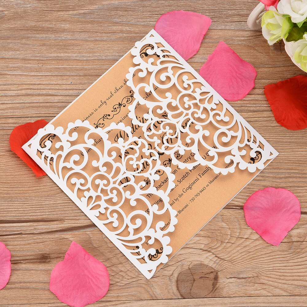 10Pcs Pearl Paper Invitation Cards Delicate Carved Floral Pattern Invitation Cards For Wedding Engagement Bridal Shower
