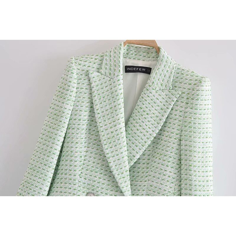 Women Two Pieces Set Textured Checkered Blazer and Pleated Short Skirt Suit Casual Chic Lady Women Outfits Suit