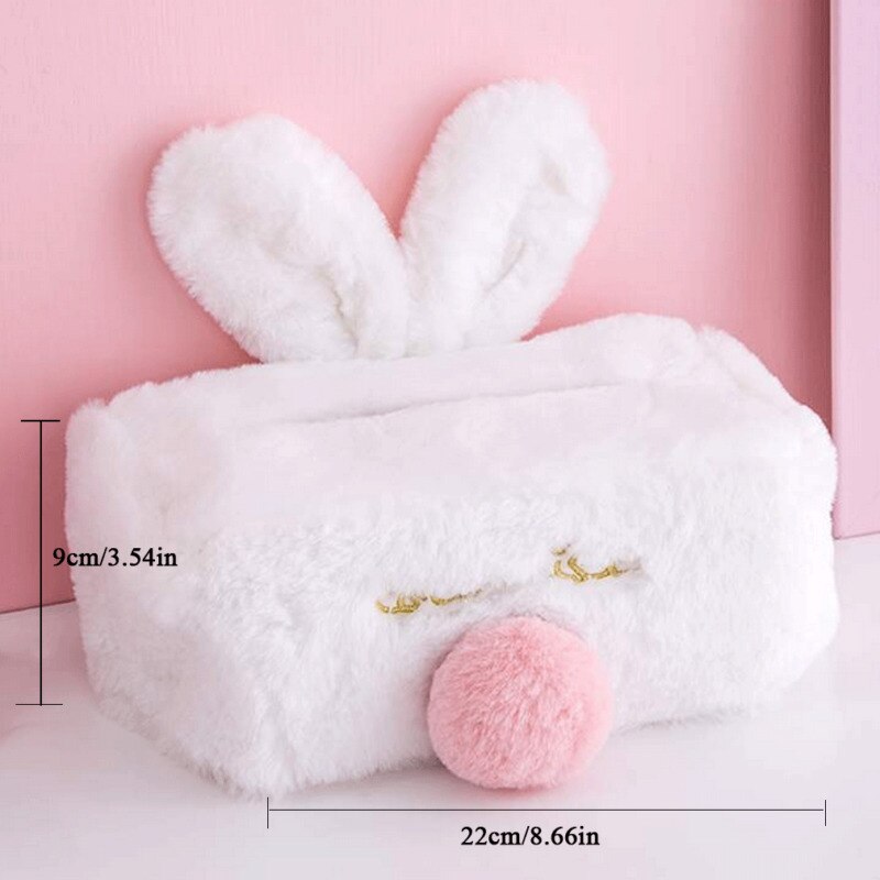 Holdbar rom plysj bil firkantet silkeskuff papirholder etui deksel serviett kawaii rosa hvit