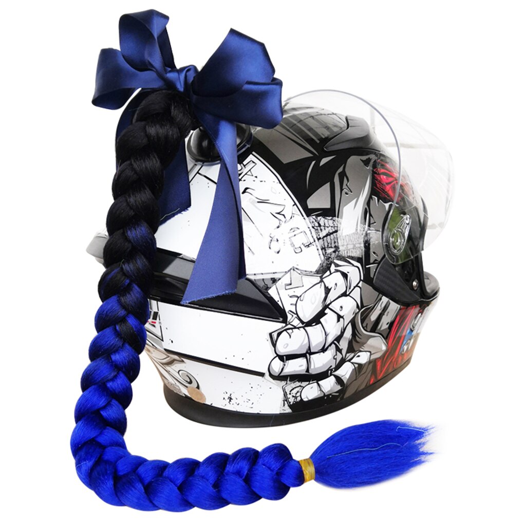 Casco coda di cavallo trecce trecce capelli con Bowknot ventosa rimovibile per moto bici bicicletta ciclismo motociclisti motociclisti pattinare: nero blu