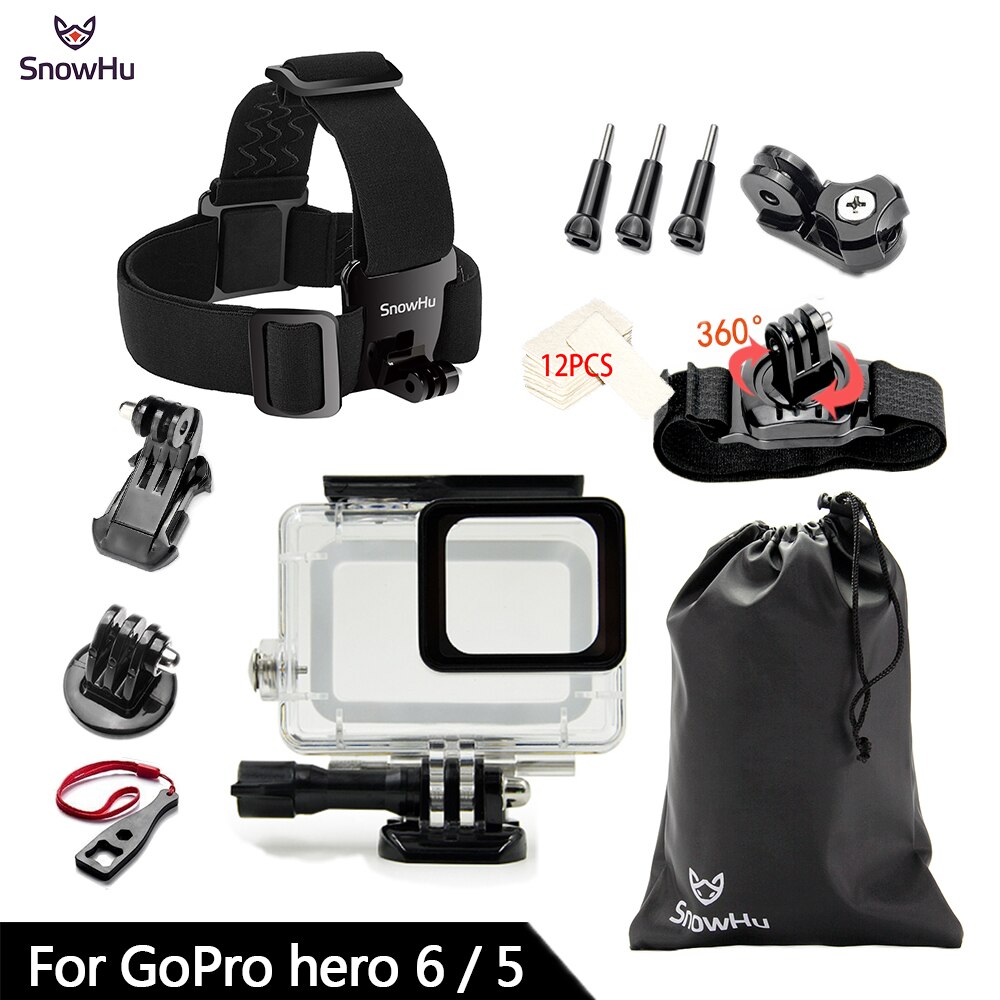 Snowhu för gopro tillbehör set för gopro hero 7 6 5 vattentätt fodral skydd ram monopod för go pro hero 7 6 5 gs73