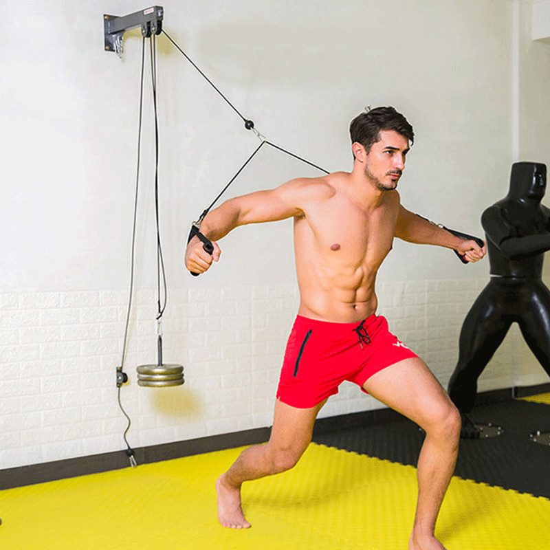 Fitness DIY Pulley Cable Machine Blaster Trainer With Pulley Attachments Biceps Triceps Workout Forearm Pull Rope Wrist Roller