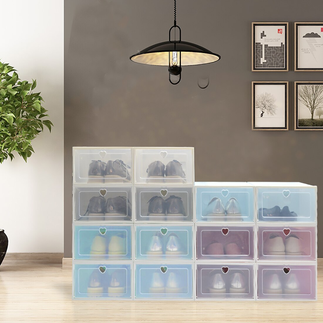 Transparent shoe box storage shoe boxes thickened dustproof shoes organizer box can be superimposed combination shoe cabinet