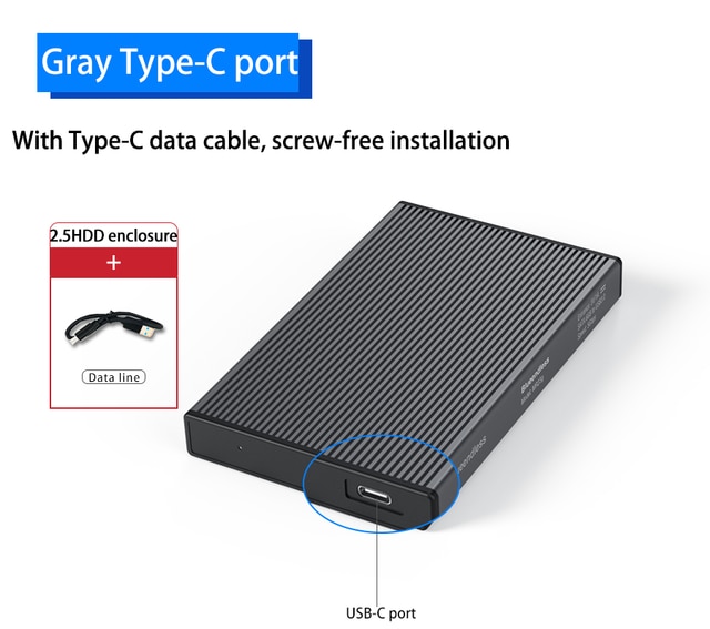 Custodia per HDD blueinfinite SATA a USB 3.1/3.0/2.0 10Gbps custodia per HDD esterna SATA portatile da 2.5 pollici tipo C 3.1 custodia per HDD esterna: MR23F C-A