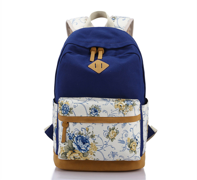 Scione canvas dames schooltas rugzakken voor meisjes mochila escolar bloemenprint computer laptop rugzak schoolrugzak  p112: Koningsblauw