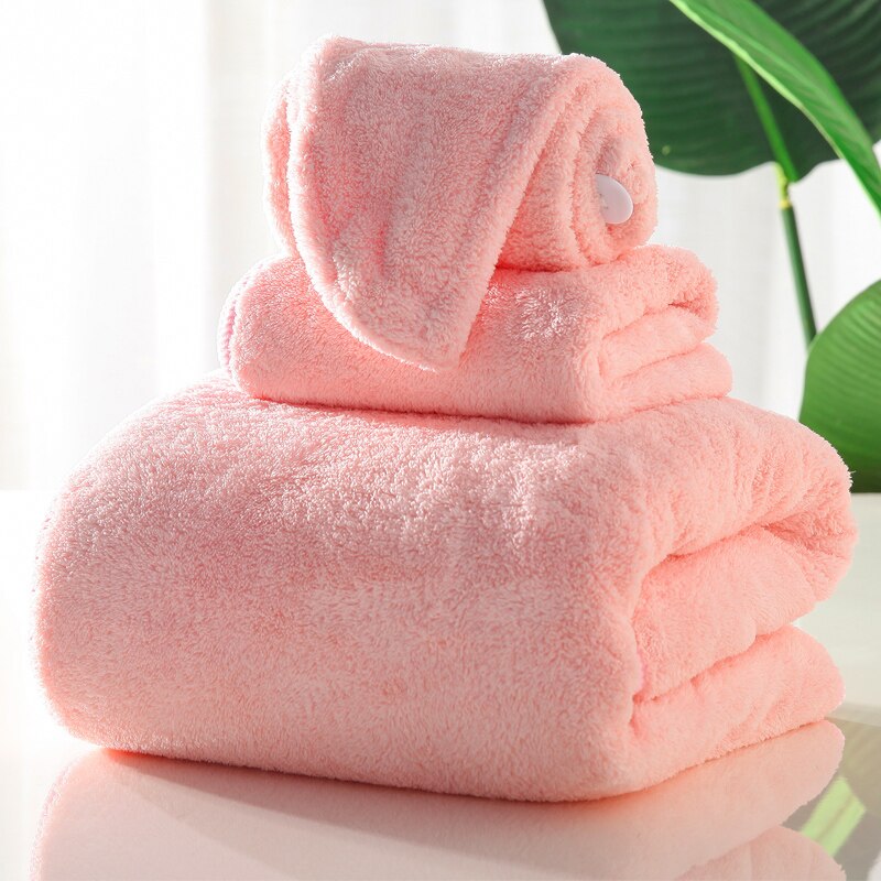Juego de toallas de baño para adultos 140x70cm Toalla de baño, toalla facial de 32x70cm y gorro de pelo seco un conjunto de toallas suaves de microfibra súper absorbente: Rosa