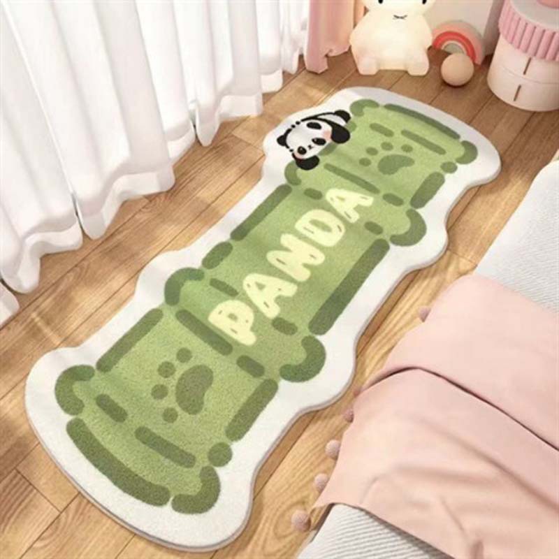 Cute Cat Faux Cashmere Bedside Carpet Cartoon Soft Anti-Slip Foot Rug for Bedroom Water Absorbing Wear-Resistant Home Floor Mat