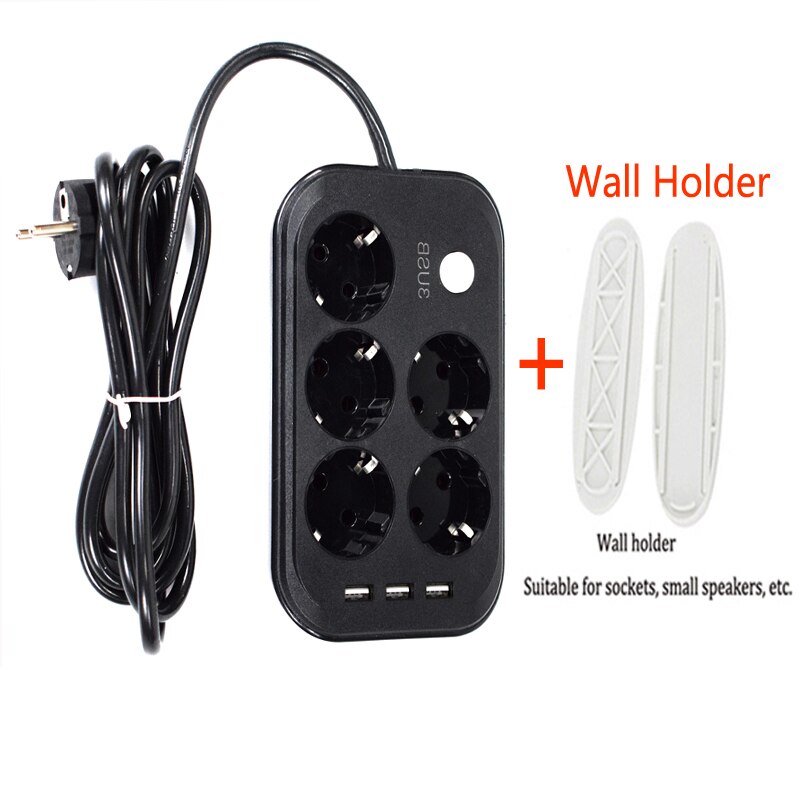 2 Round Pin EU Power Strip With 3 USB Portable Extension Socket European RUS Spain Plug 1.8m Cable Power Strip Travel Adapter: with holder