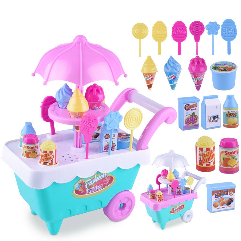 Children&#39;s Simulation Candy Ice Cream Small Cart Girls Cute Puzzle Play House Toys