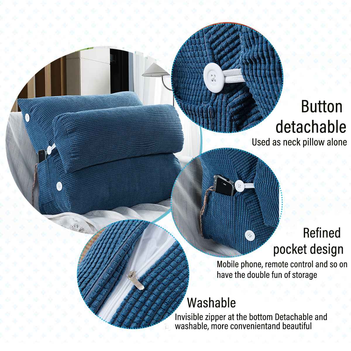 Sofa Cushion Back Pillow Bed Backrest Office Chair Pillow Support Waist Cushion Lounger TV Reading Lumbar Cushion Home Decor