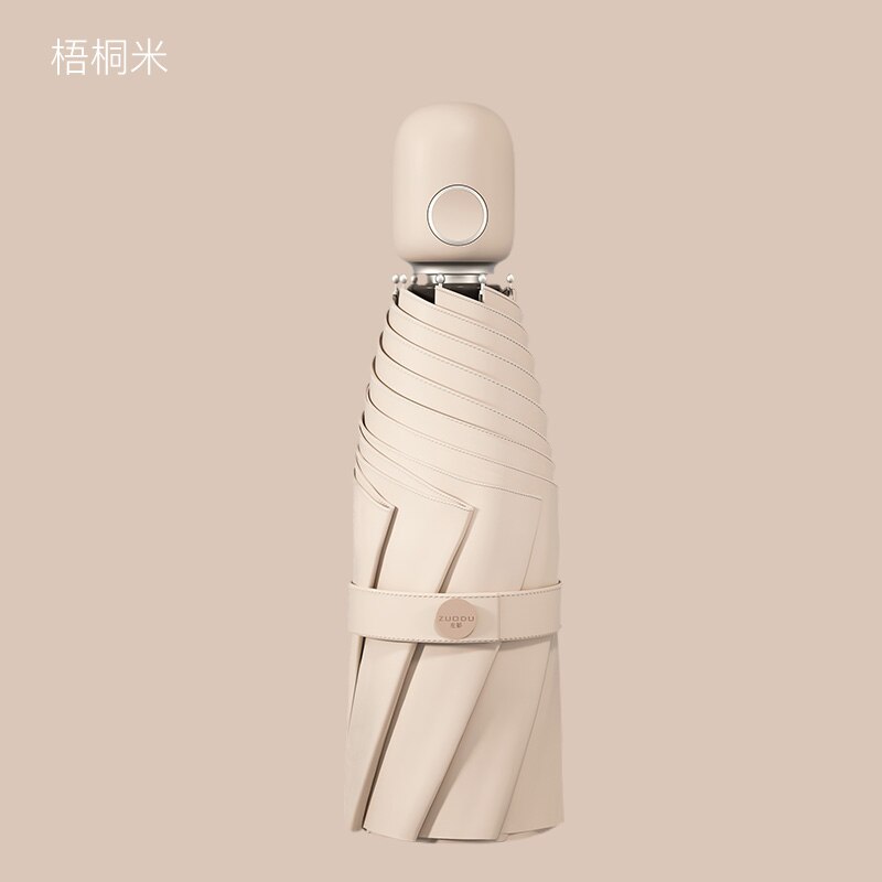 ZUODU Automatic Mini Pocket Umbrella Women Sun Protection Small Portable Ladies Parasol Pink Women Rain Five Folding Umbrella: Beige