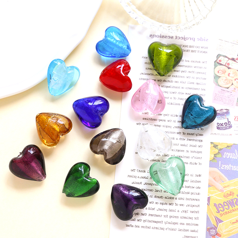 5 stk. 20*20mm retro farvede glasperler med lige hul, hjerteformede perler, gør-det-selv-smykker, halskæde, armbånd, øreringe, tilbehør