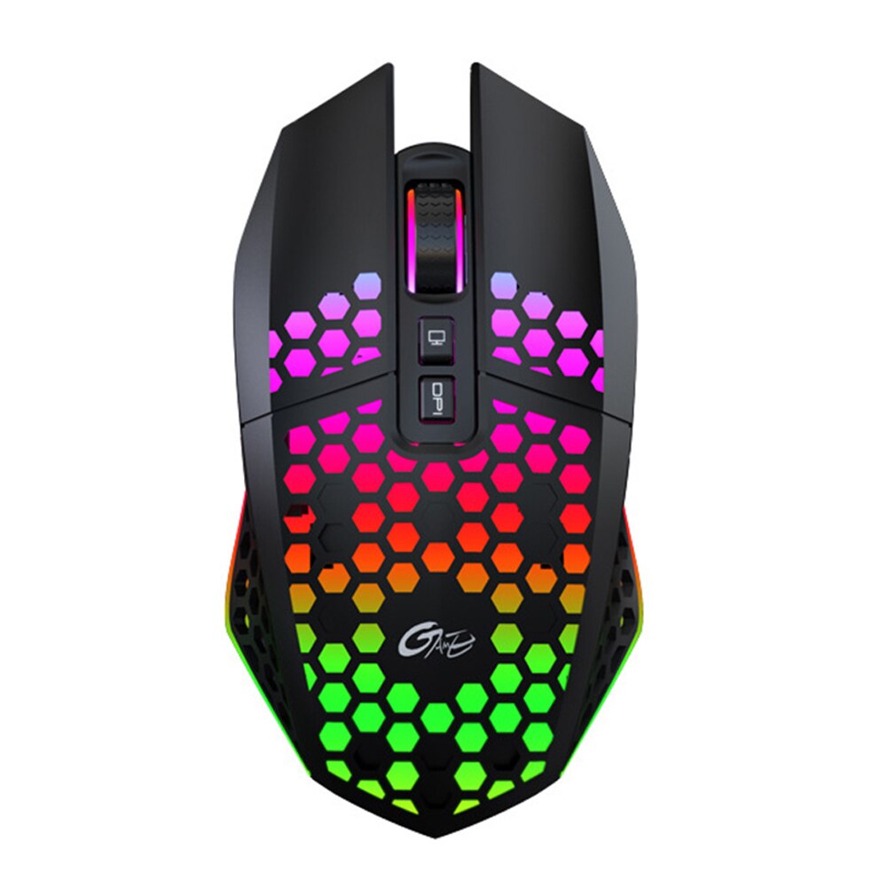 White black wireless mouse rechargeable honeycomb hollow RGB luminous desktop computer notebook game mouse: Black