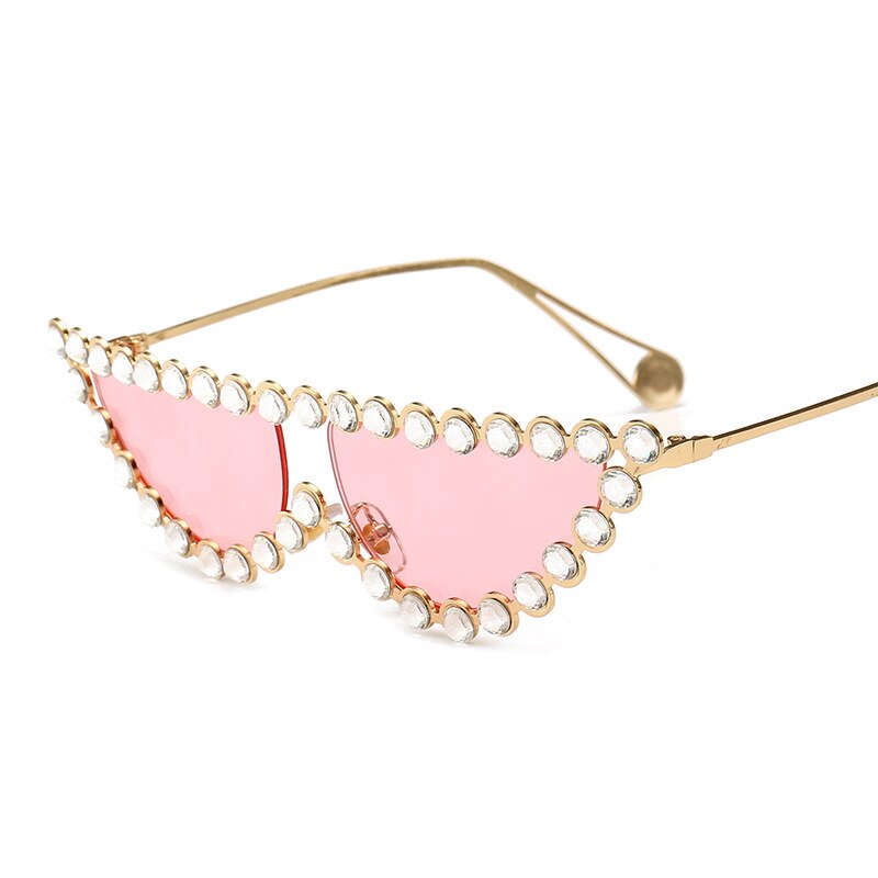 GISAEV Driving Glasses Woman Crystal Diamond Rhinestone Cat Glasses Vintage Small Frame Cat Eye Sunglasses Night Goggles: pink