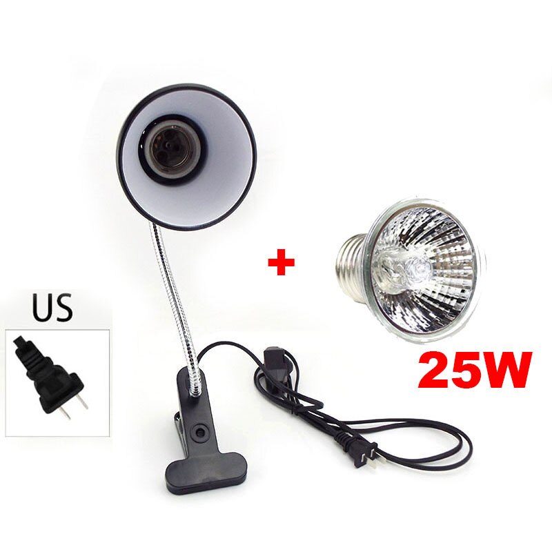 Lámpara para reptiles de mascotas, soporte de bombilla con Clip, 110V, Tortuga, Kit de calentamiento UVB + UV, luz para tortugas, lagartos, iluminación, enchufe de EE. UU. E27: 25W and US Plug
